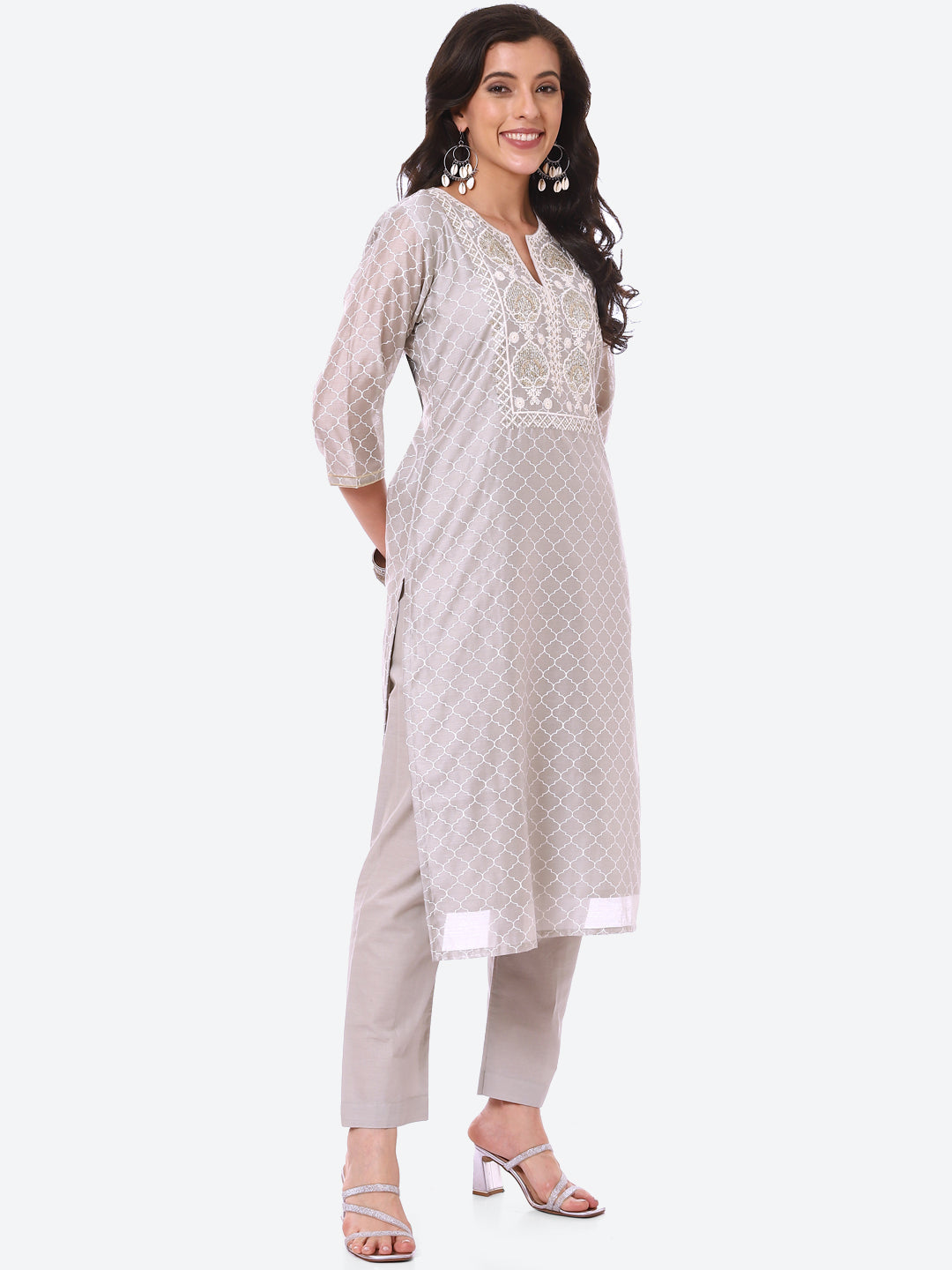 Sequence Work Printed Chanderi Kurta With Pant