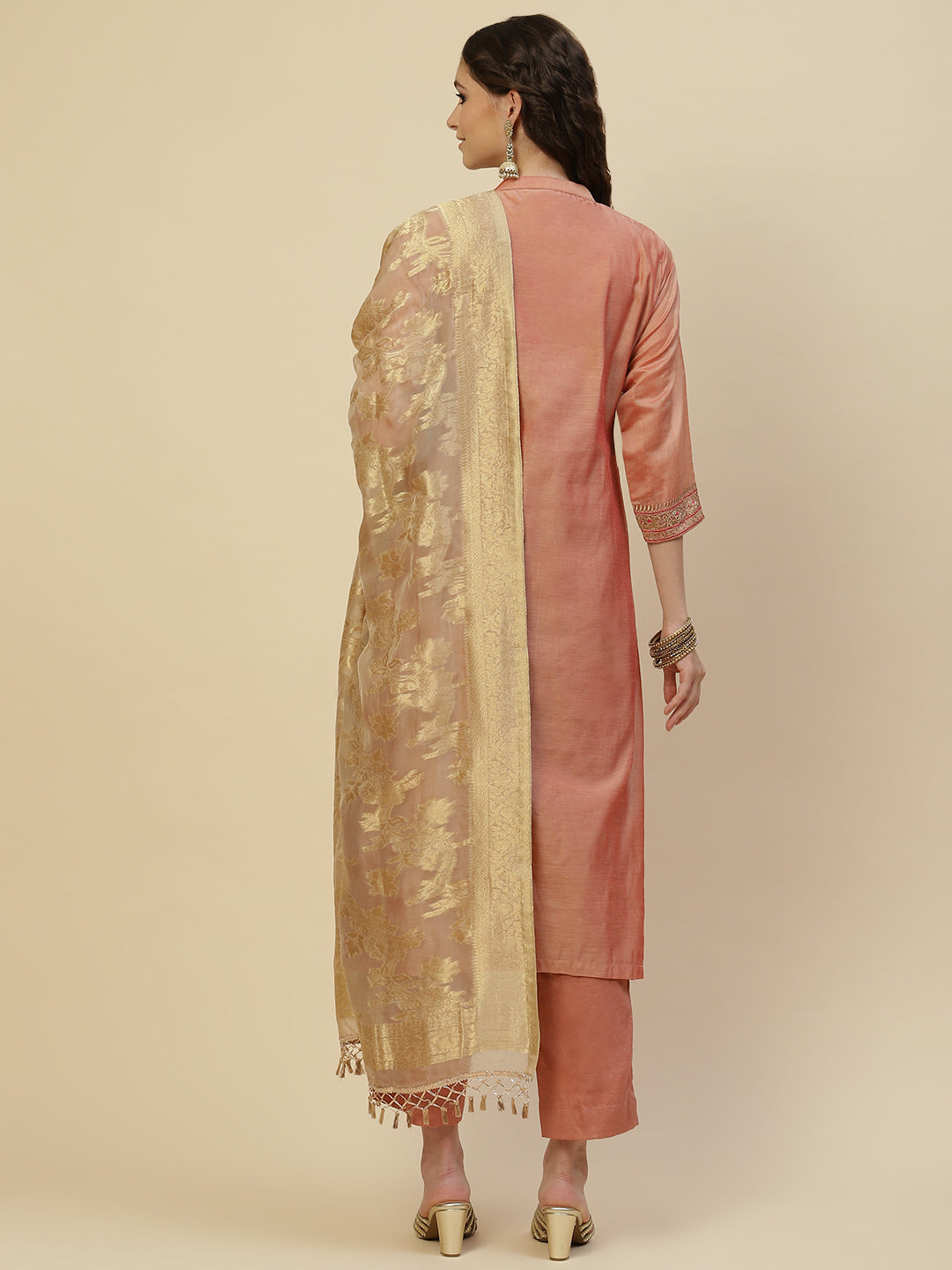 Zari Booti Cotton Kurta With Pants &amp; Dupatta