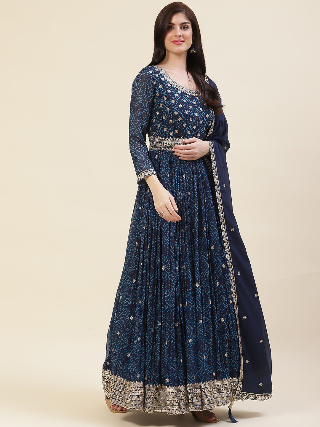 Resham Sequin Booti Georgette Kurta With Dupatta