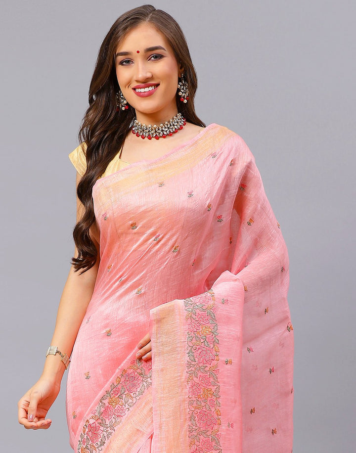 Embroidery Pink and Grey Saree