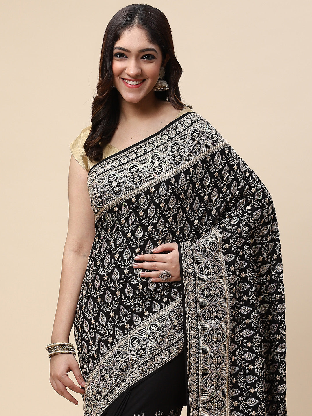 Sequin Embroidered Crepe Saree