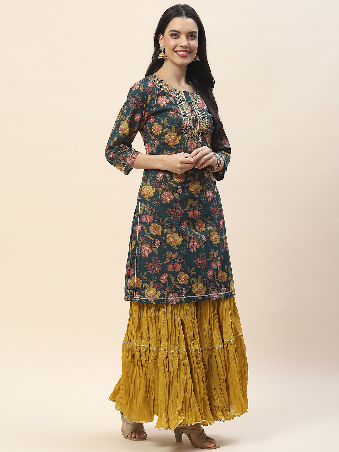 Printed Cotton Kurta With Sharara