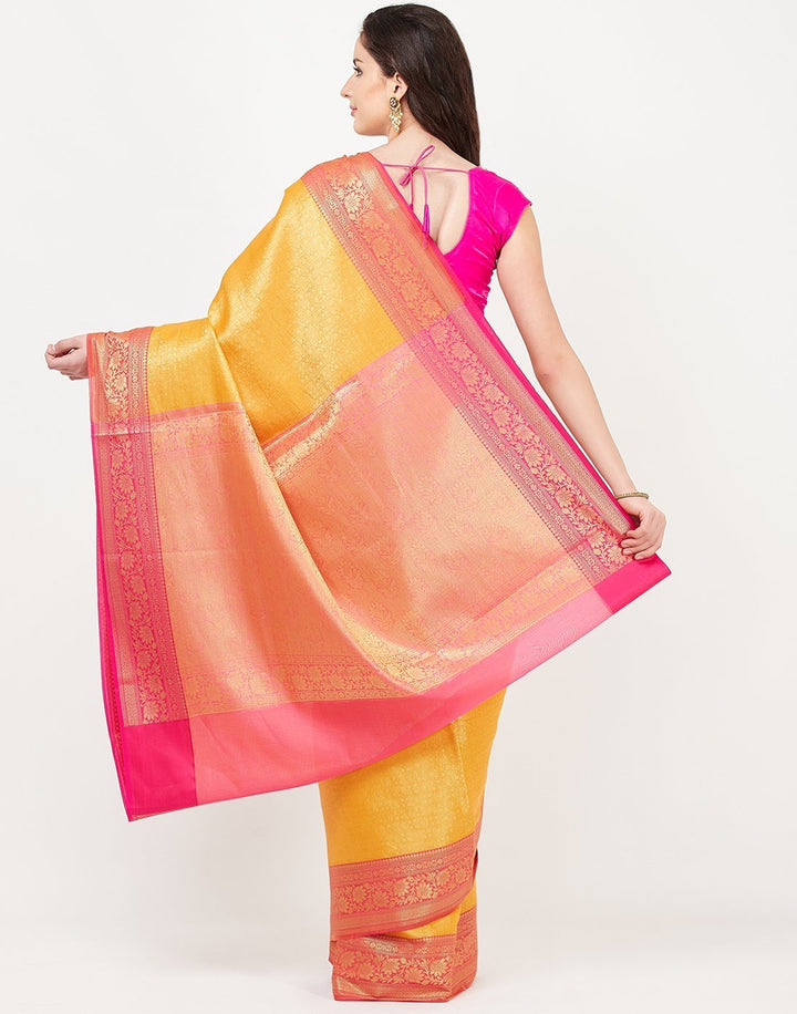 MBZ Meena Bazaar-Mustard Cotton Woven Saree