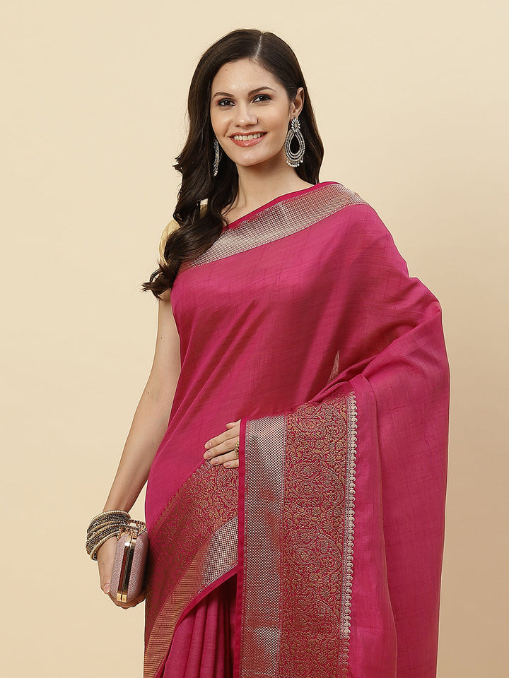 Plain Zari Border Art Handloom Woven Saree