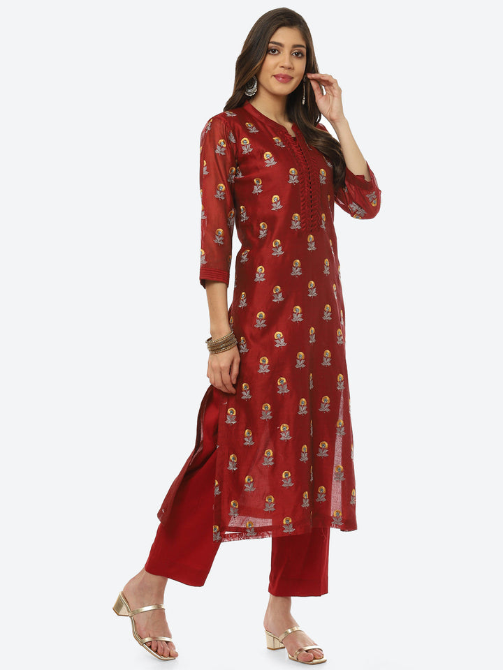 Resham Booti Cotton Kurta With Pant &amp; Dupatta