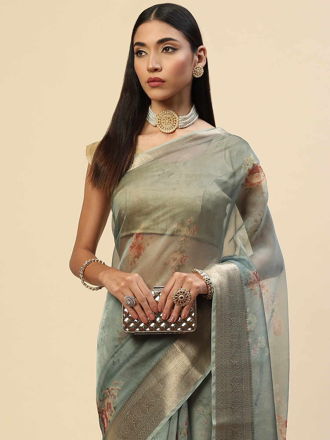 Floral Digital Printed Organza Saree