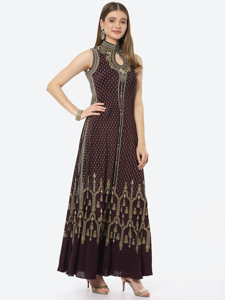Digital Printed Crepe A-Line Gown Dress