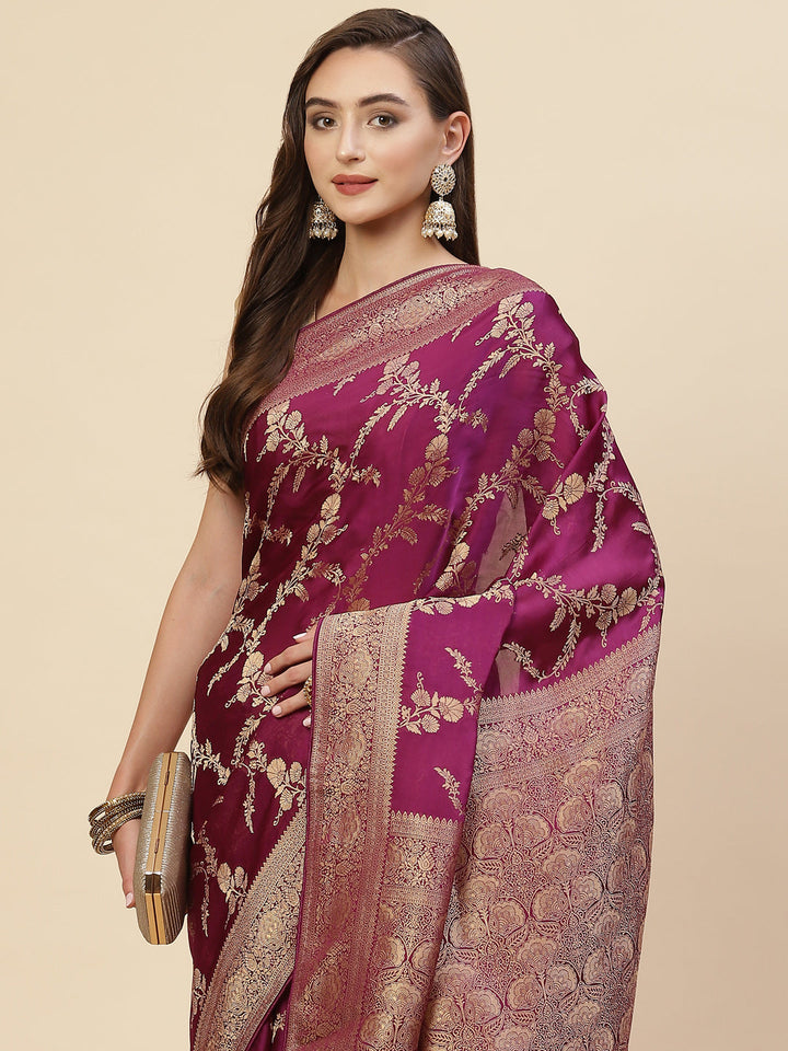 Floral Zari Jaal Satin Woven Saree