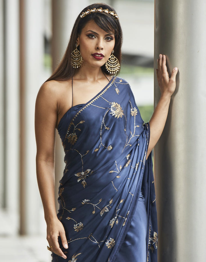 MBZ Meena Bazaar-Satin Embroidered Saree