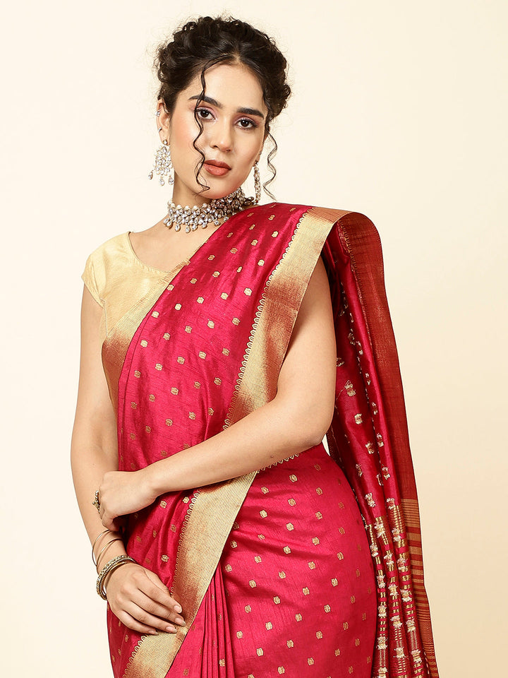 Zari Border Booti Woven Handloom Saree