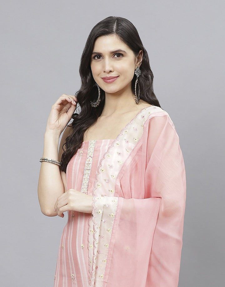 Printed Chanderi Suit Piece With Embroidered Chanderi Dupatta