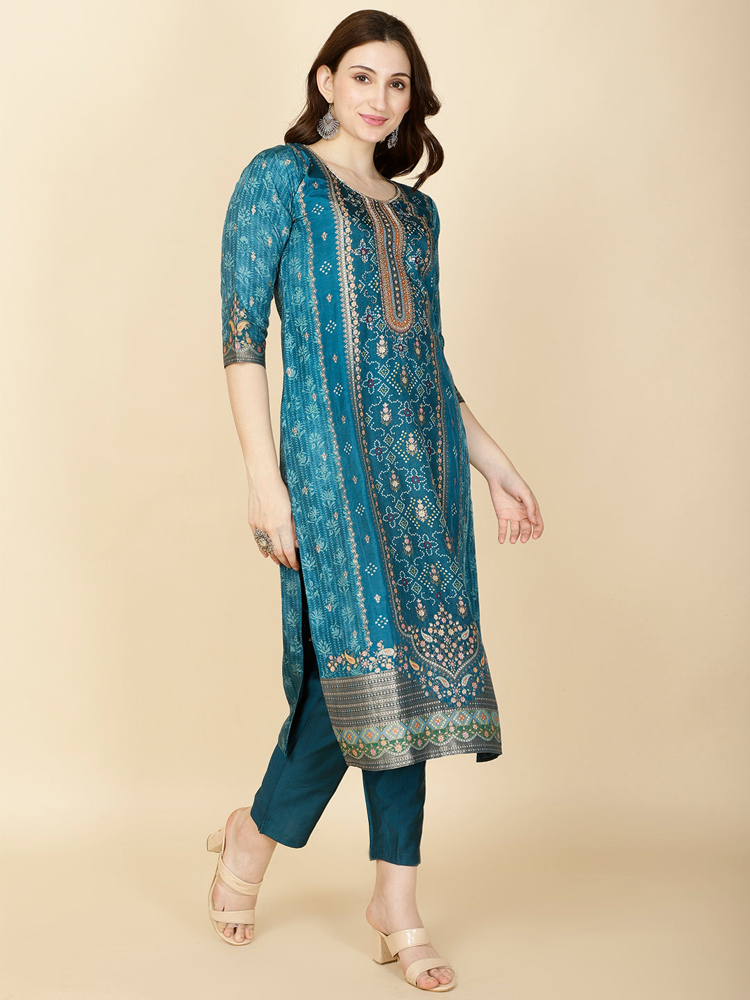 Printed Handloom Kurta With Pants &amp; Dupatta