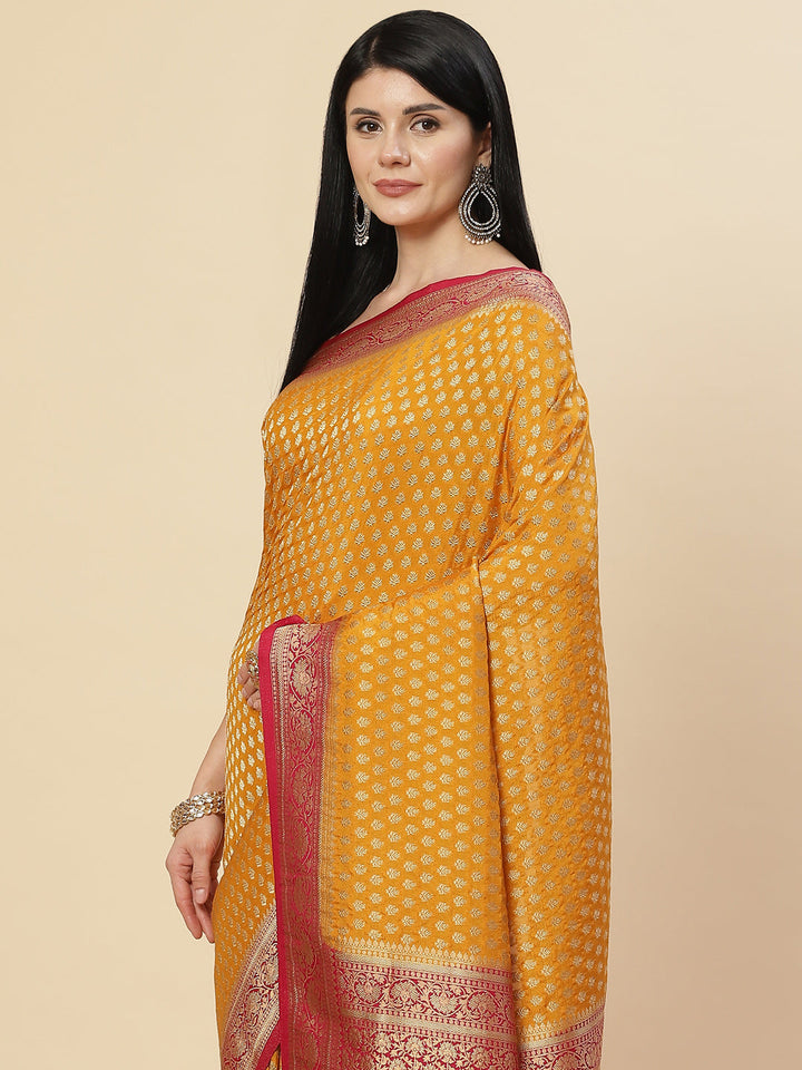 Zari Booti Crepe Plain Saree