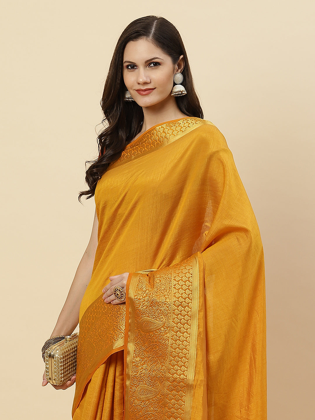 Plain Zari Border Art Handloom Woven Saree