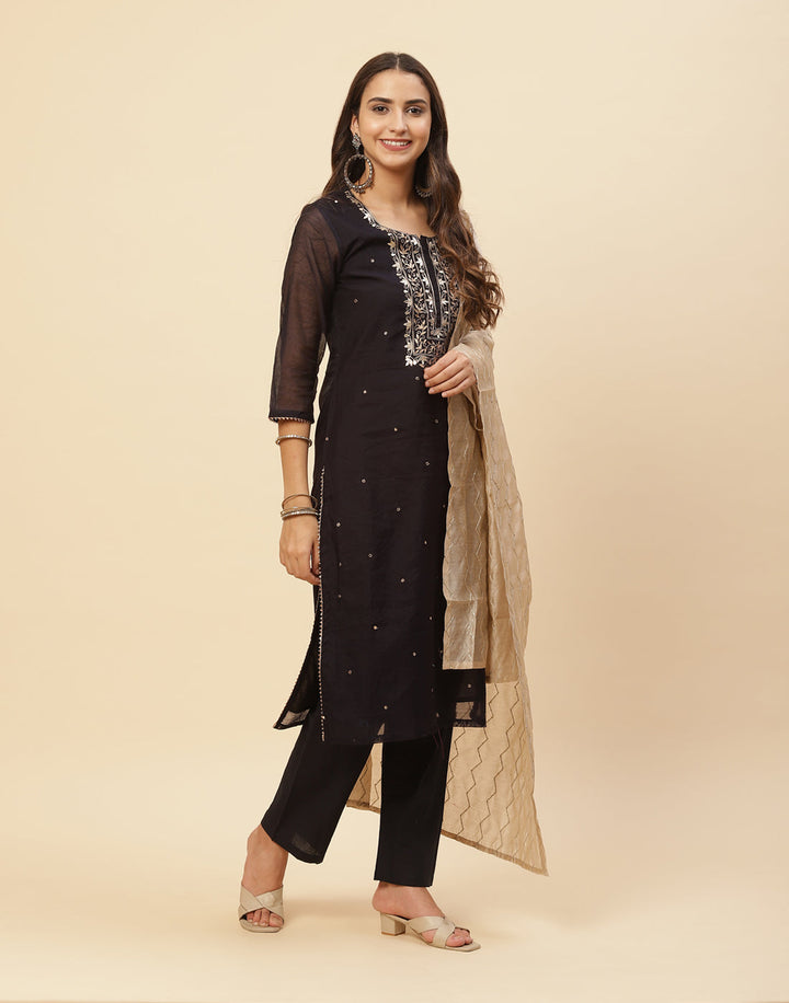 Embroidered Gota Work Cotton Salwar Kameez Stitched Suit With Chanderi Dupatta