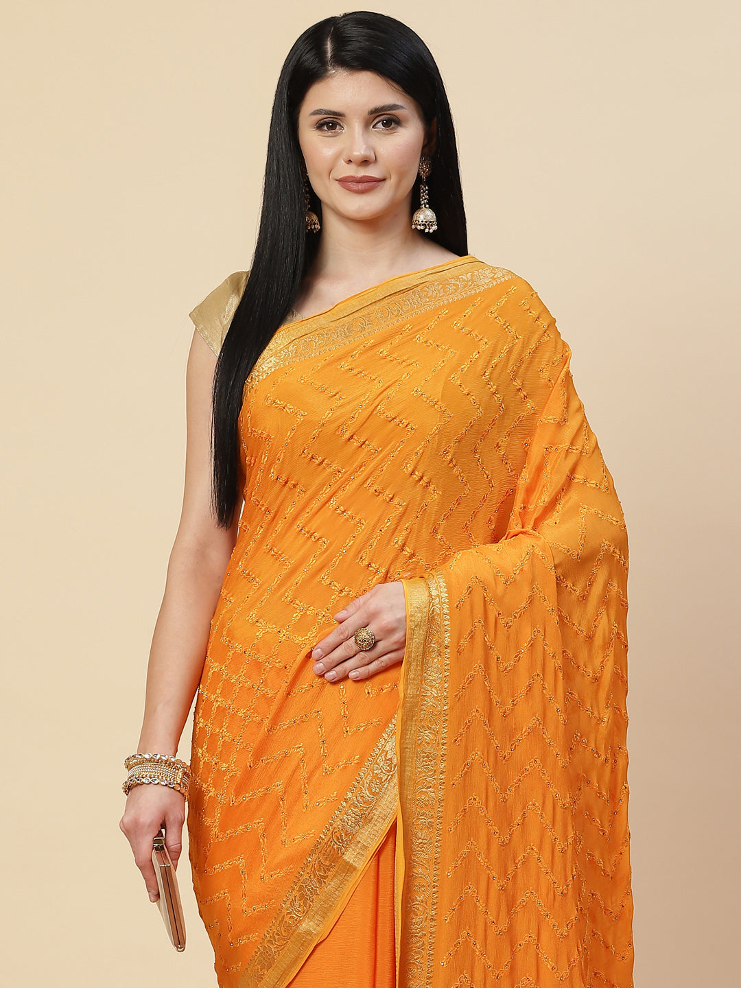 Embroidered Crepe Saree