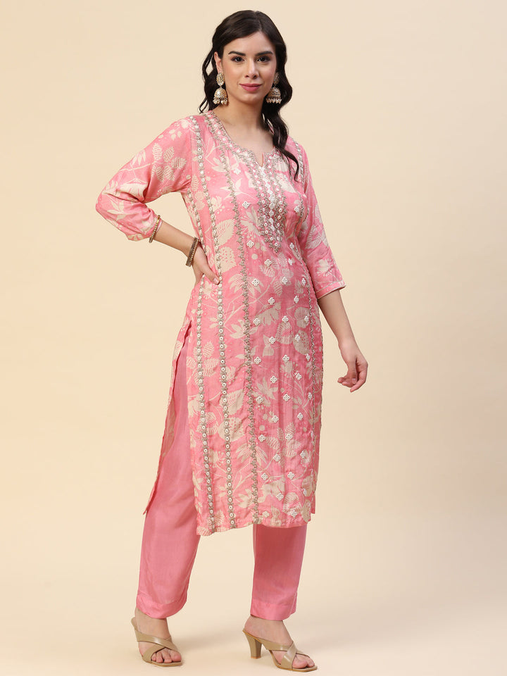 Printed Booti Cotton Kurta With Pants &amp; Dupatta
