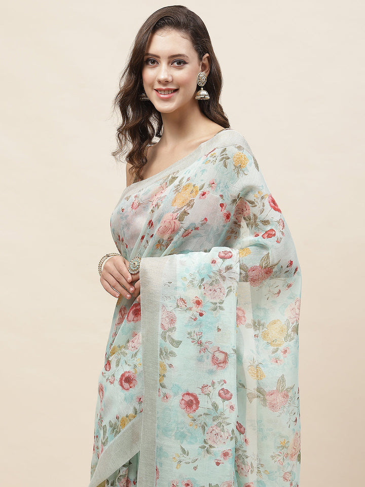 Digital Floral Printed Cotton Saree