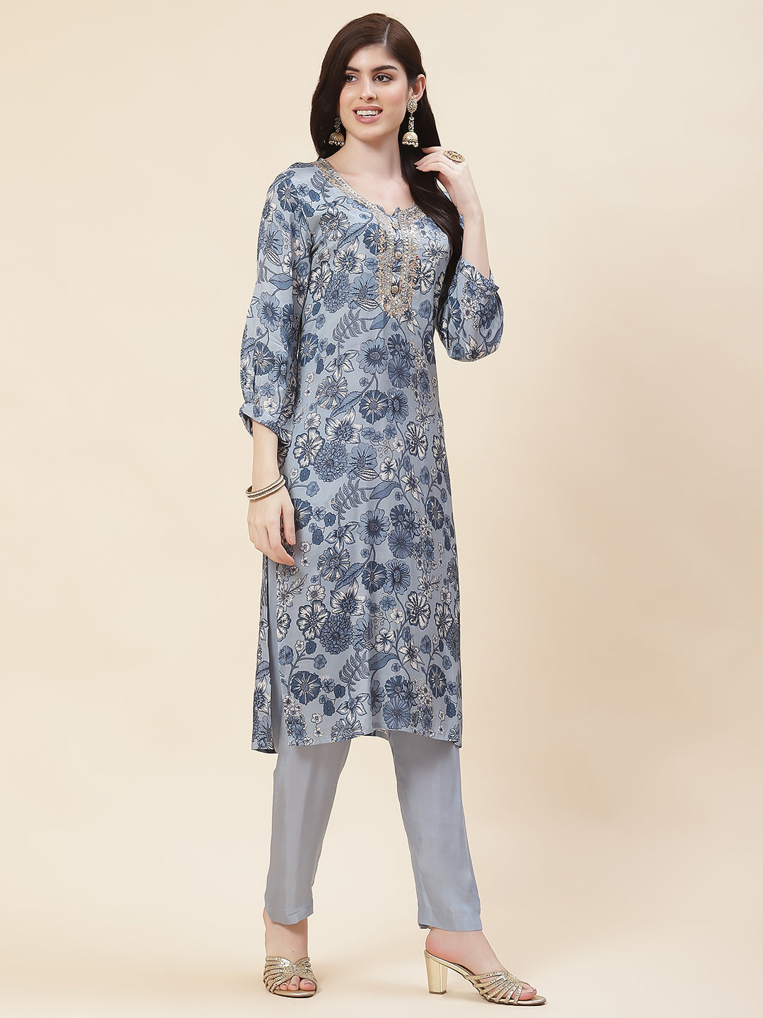Printed Muslin Kurta With Pants