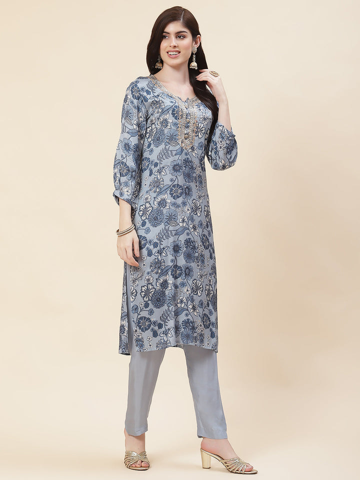 Printed Muslin Kurta With Pants