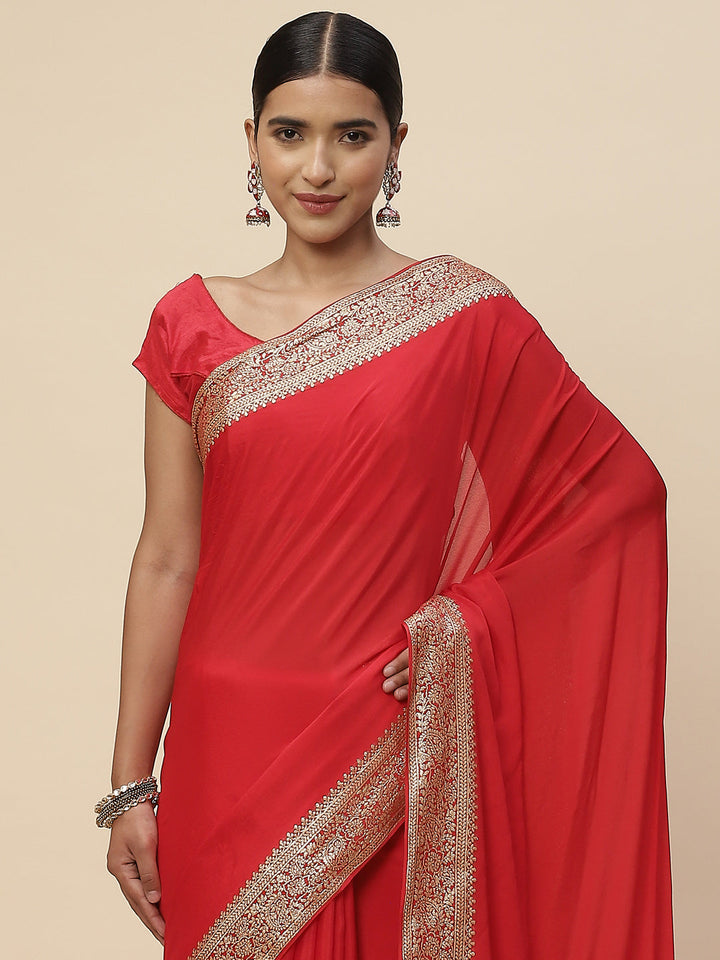 Zari Border Crepe Plain Saree