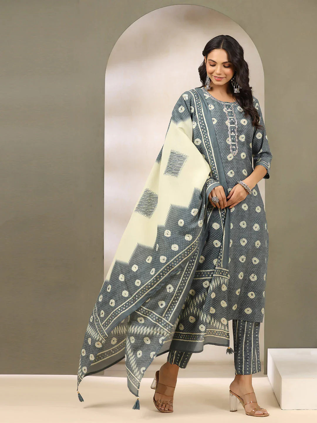 Printed Muslin Kurta With Pants &amp; Dupatta