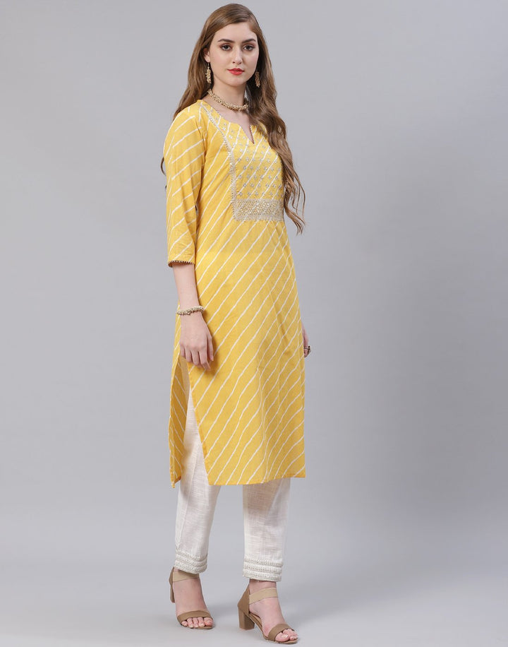 Embroidered Yoke Cotton Printed Kurti Pant Set