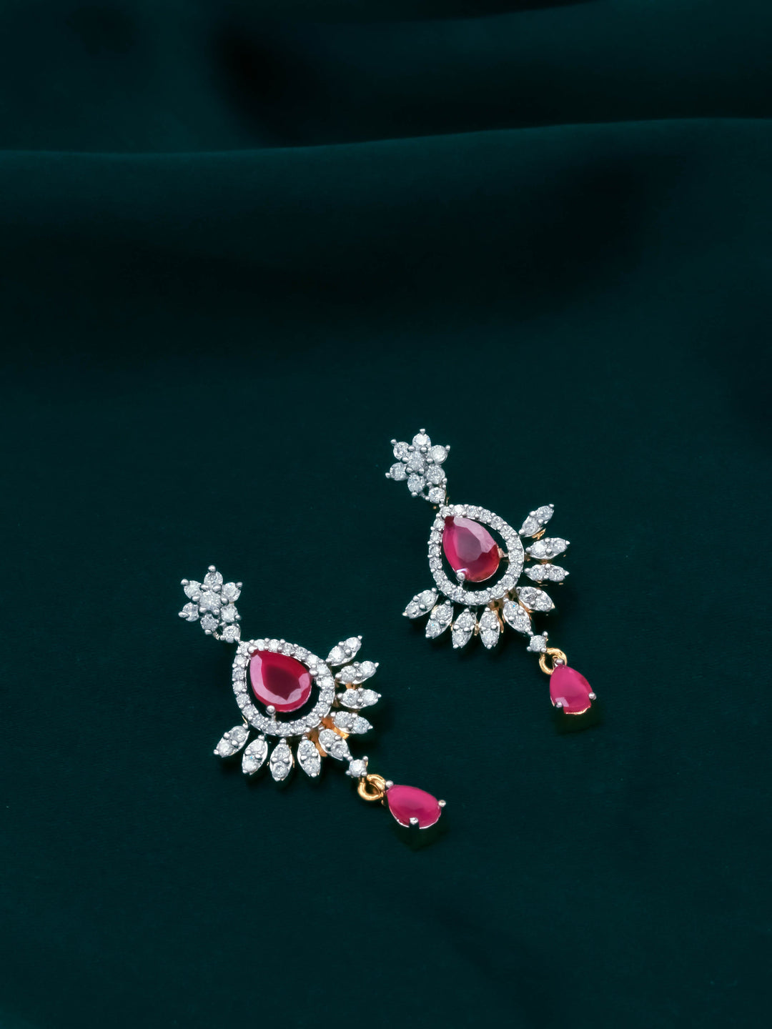 Golden &amp; Pink AD Necklace With Earrings