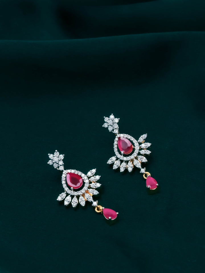 Golden &amp; Pink AD Necklace With Earrings