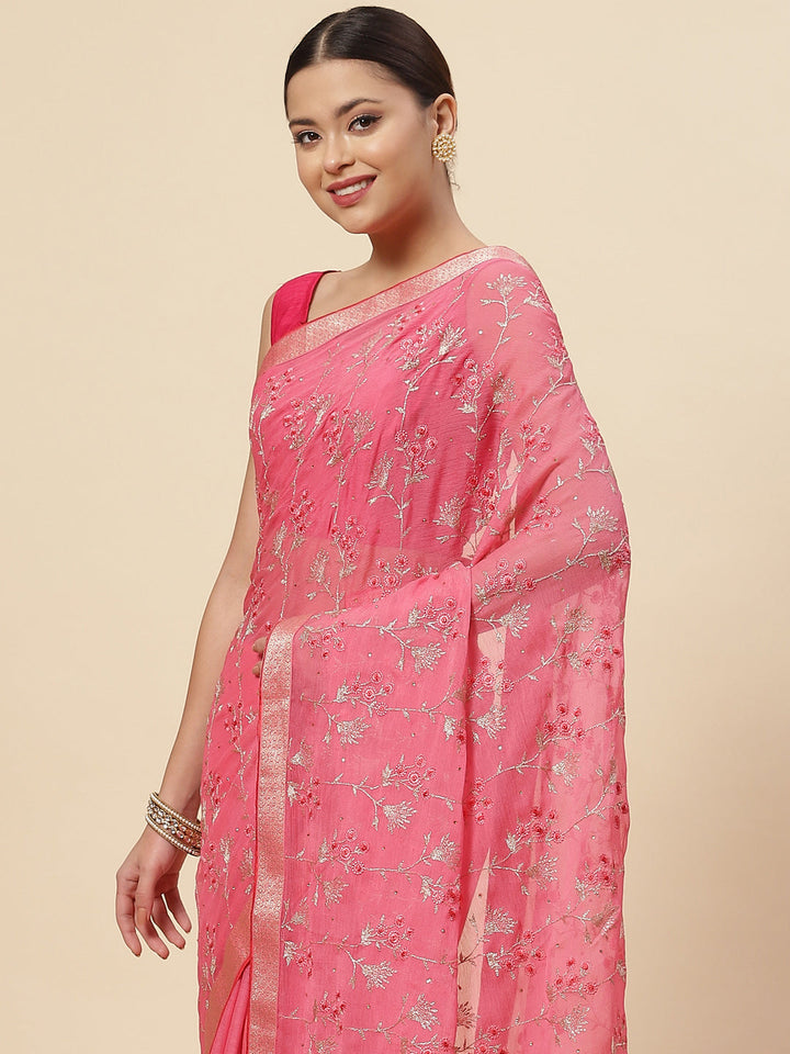 Resham Embroidered Chiffon Saree