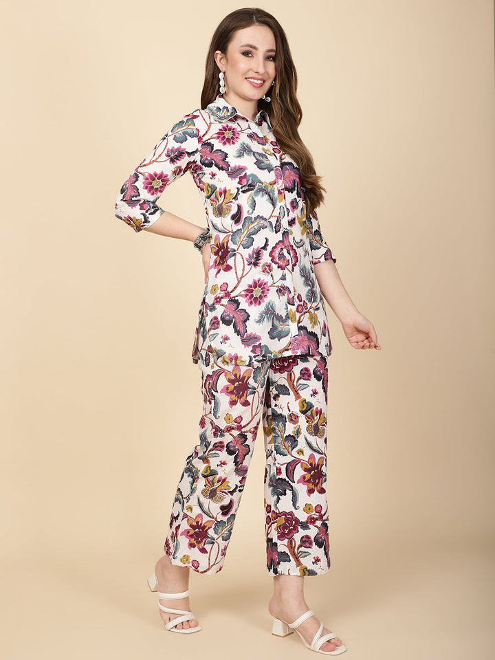 Floral Printed Cotton Kurti With Pants