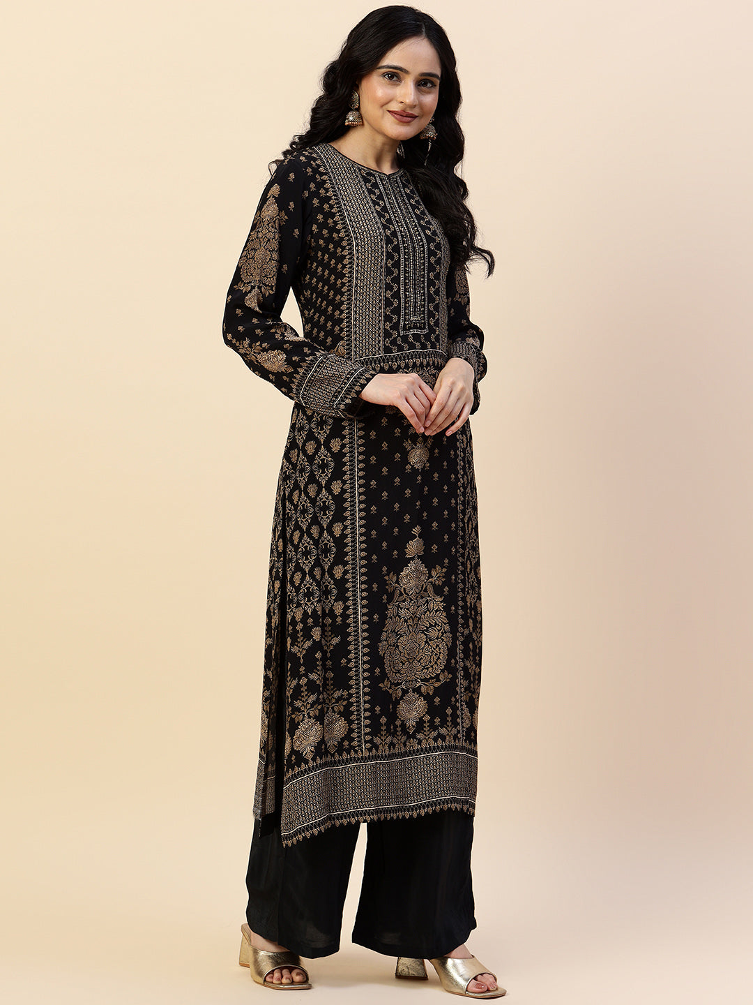 Digital Printed Crepe Kurta With Palazzo &amp; Dupatta
