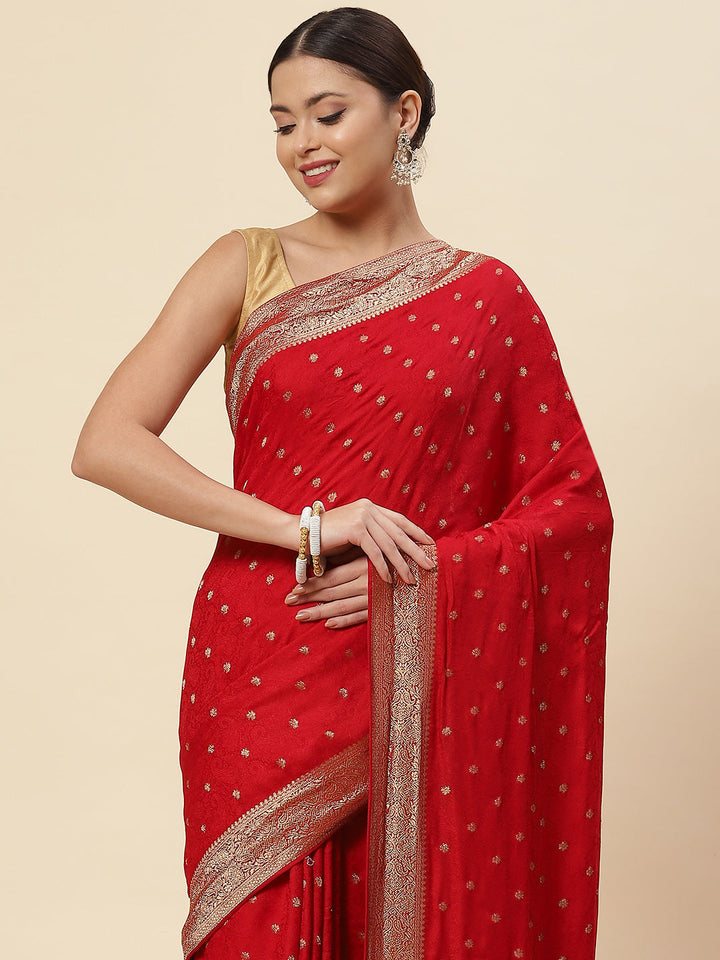 Zari Booti Crepe Plain Saree