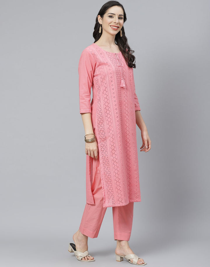Cotton Embroidered Kurti with Straight Pant
