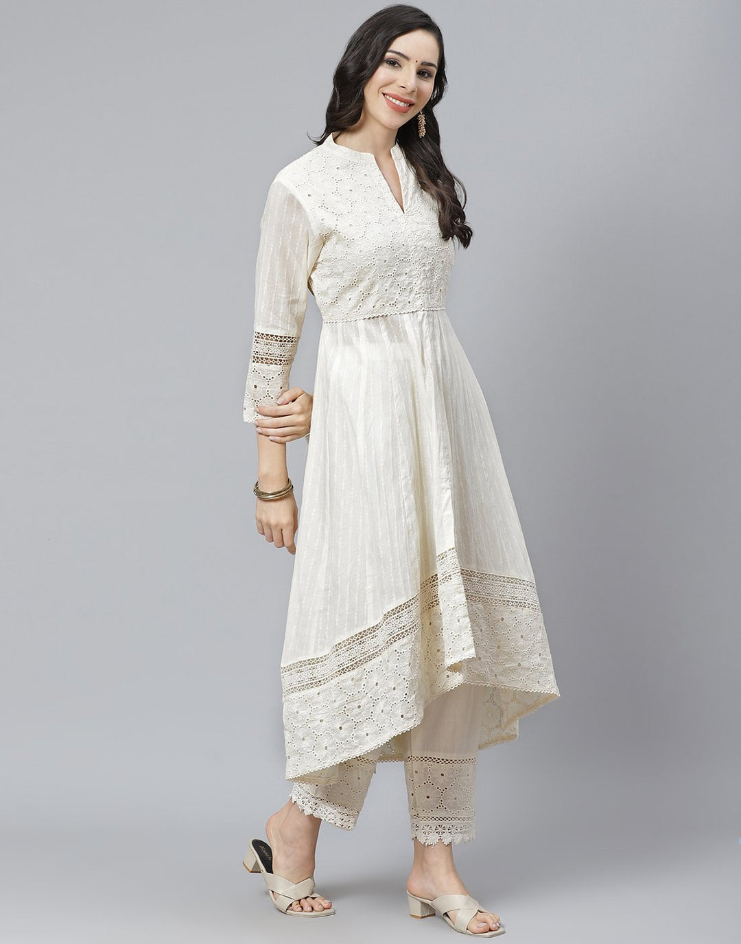 Cotton Embroidered Anarkali Kurti Set