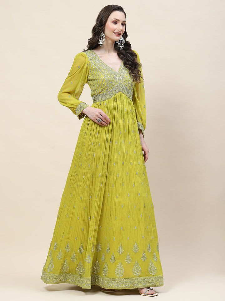 Sequin Embroidery Georgette Kurta With Churidar &amp; Dupatta