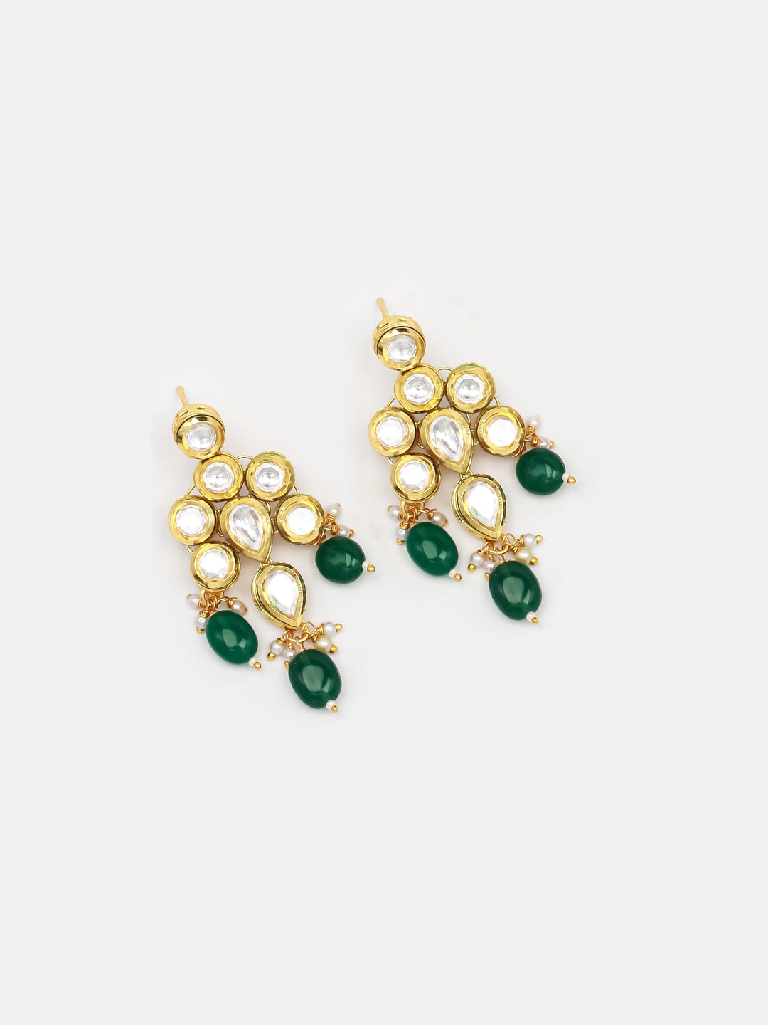 Golden &amp; Green Kundan Necklace Set With Earrings