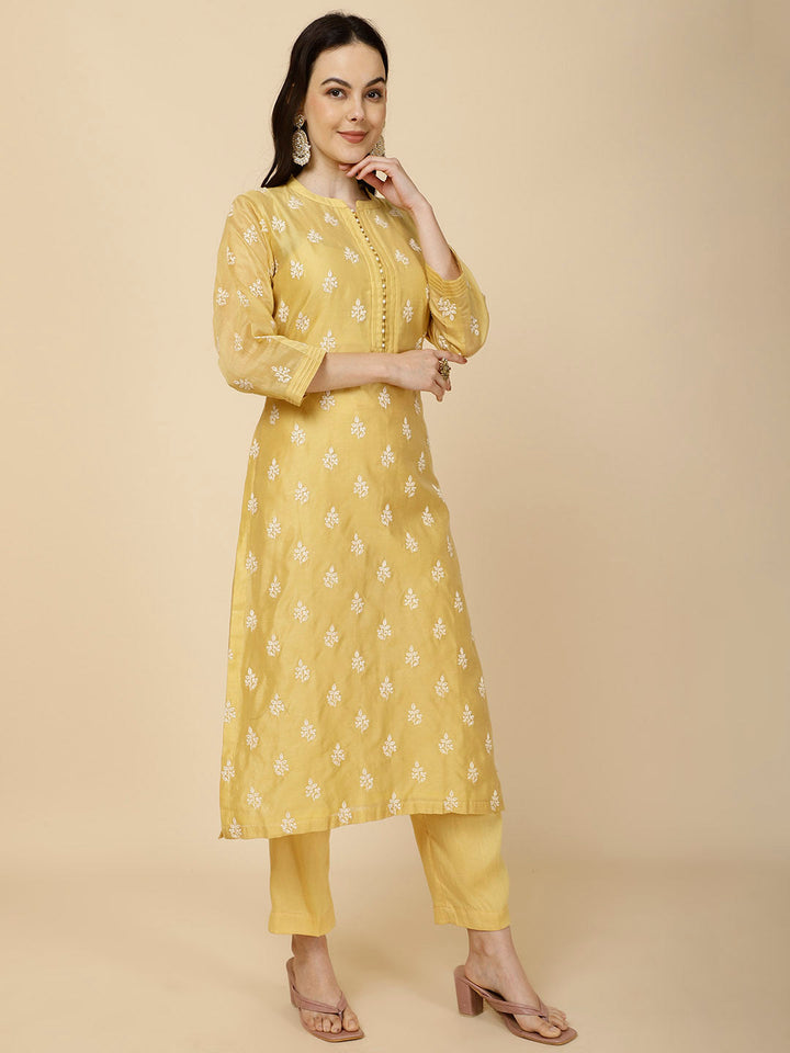 Resham Booti Embroidery Cotton Suit Set With Dupatta
