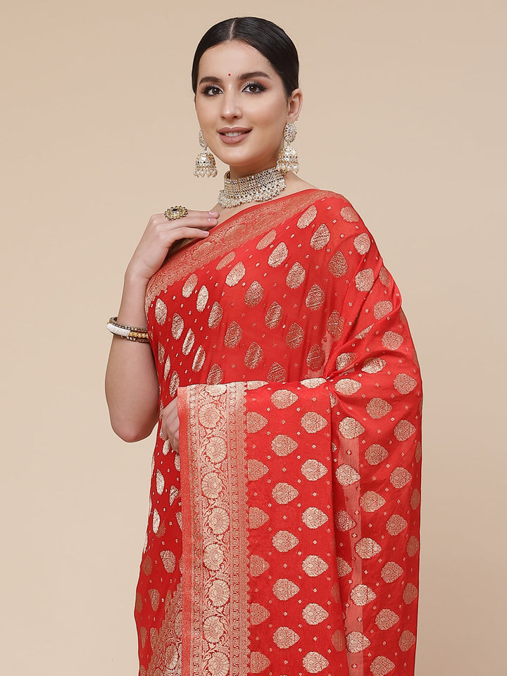 Zari Booti Crepe Plain Saree