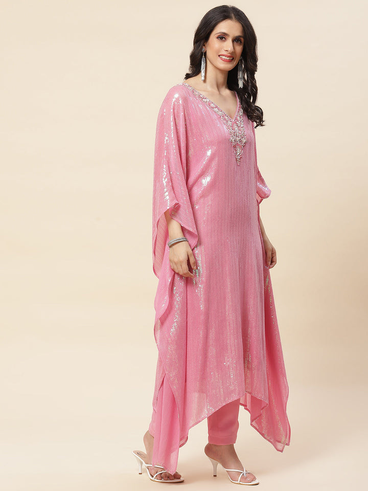 Sequin Embroidered Georgette Kurta With Pants