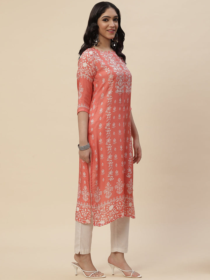 Neck Mirror Work  Printed Cotton Kurta