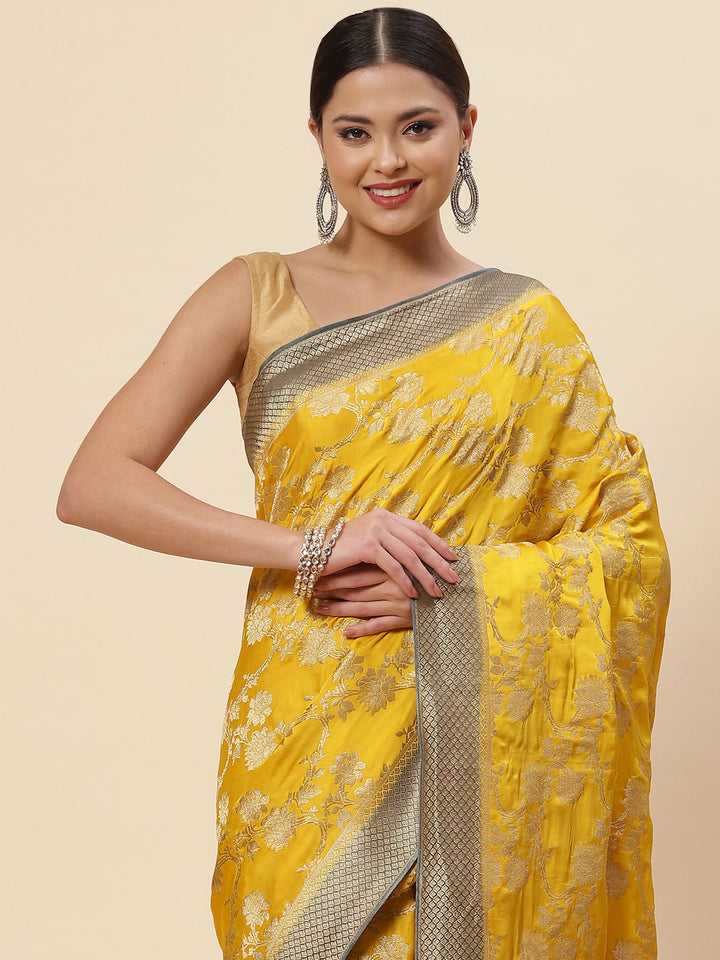 Floral Jaal Satin Plain Saree