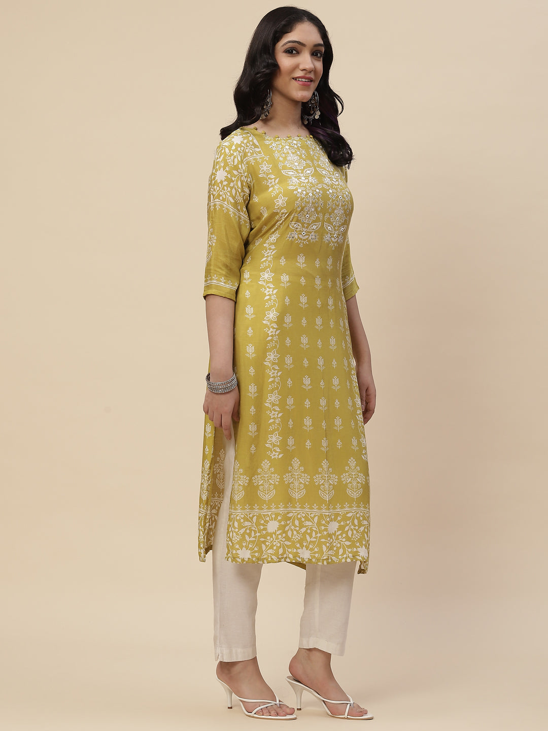 Neck Mirror Work  Printed Cotton Kurta