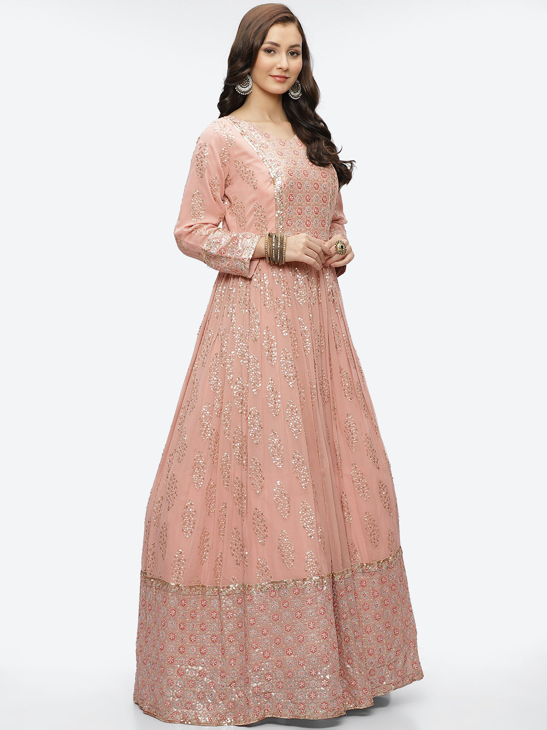 Resham Sequin Booti Georgette Anarkali Kurta With Churidar &amp; Dupatta