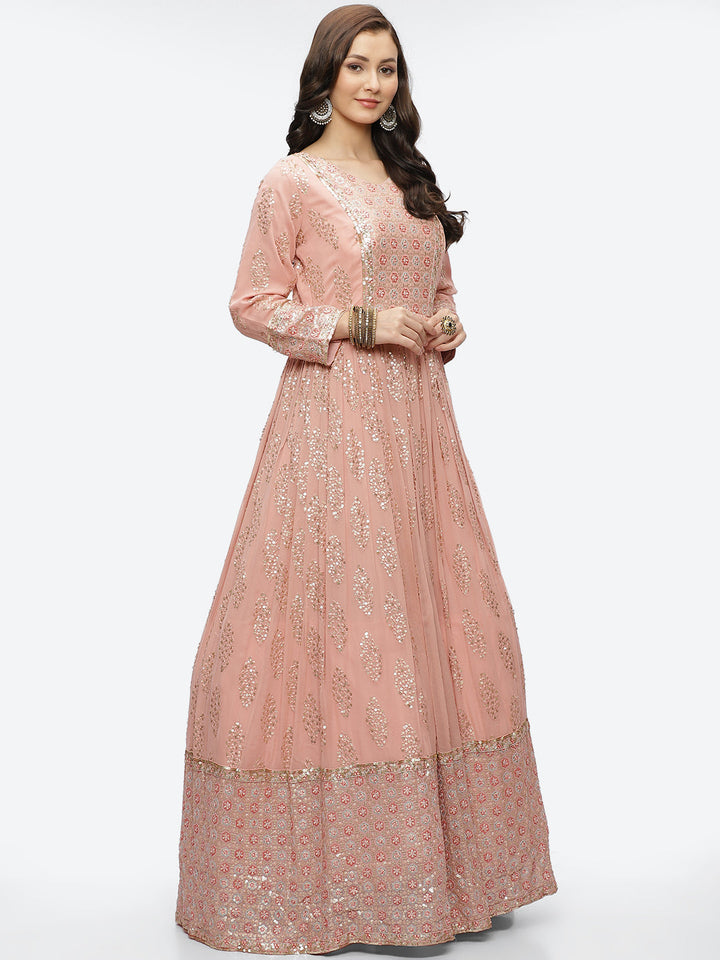 Resham Sequin Booti Georgette Anarkali Kurta With Churidar &amp; Dupatta
