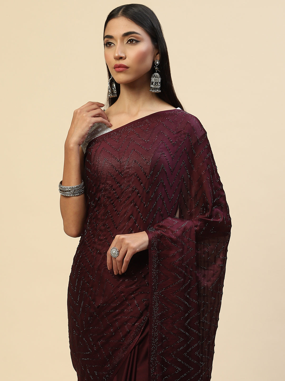 Swarovski Jaal Embroidered Satin Saree