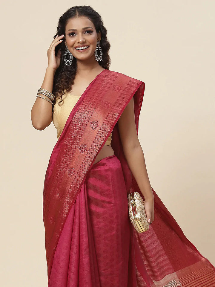 Plain Zari Border Handloom Woven Saree