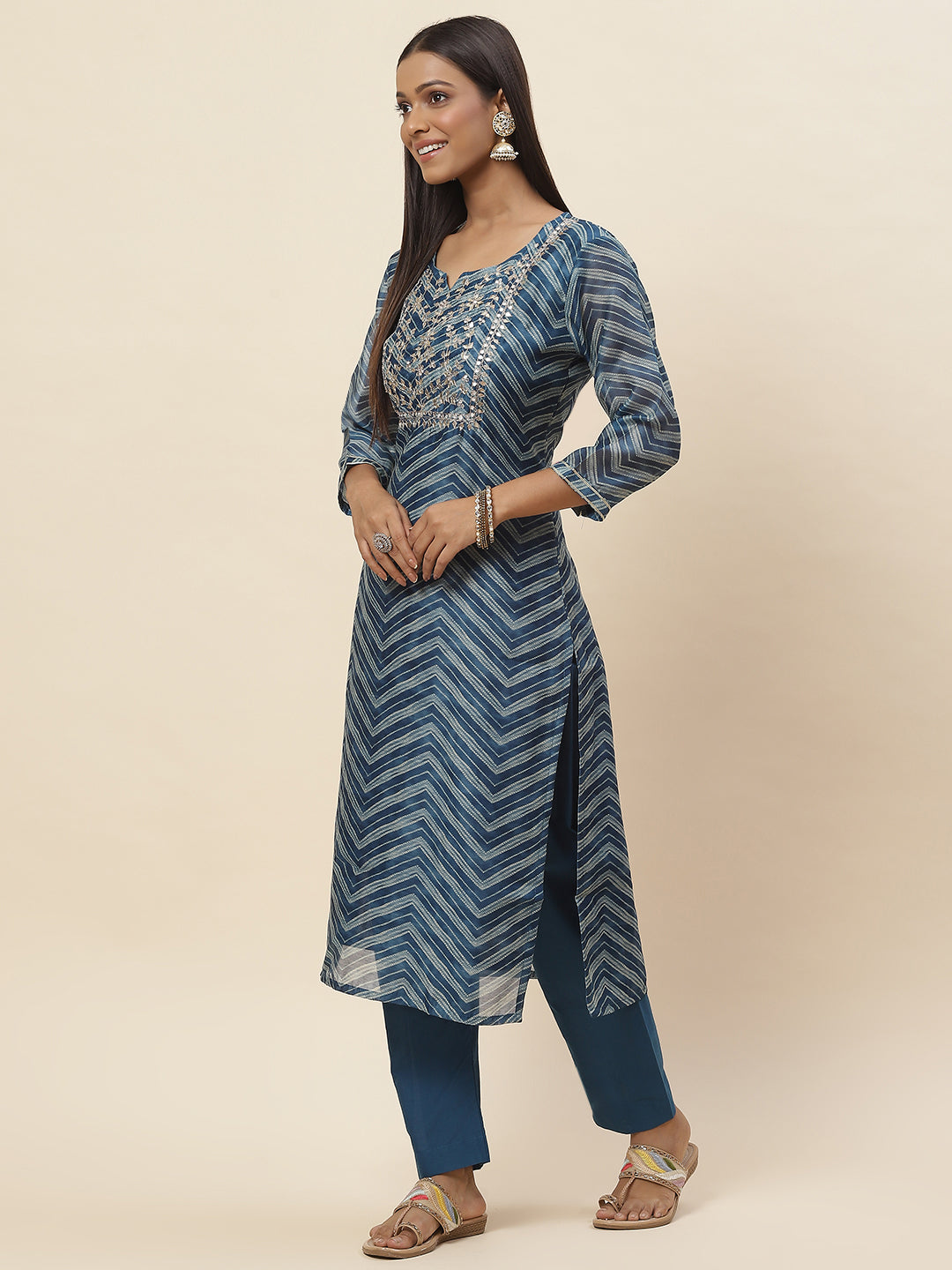 Printed Printed Chanderi Kurta With Pants