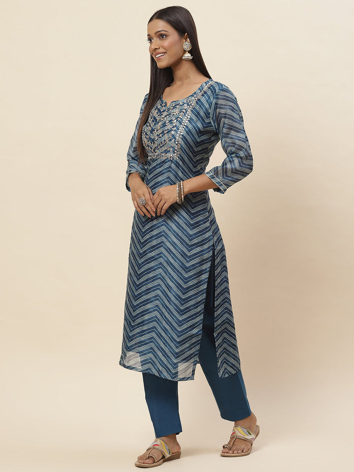 Printed Printed Chanderi Kurta With Pants