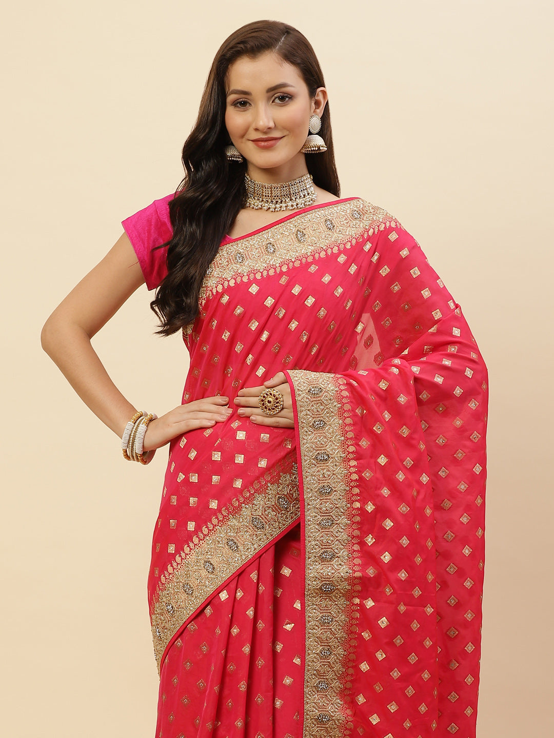 Stone Work Embroidered Banarasi Saree